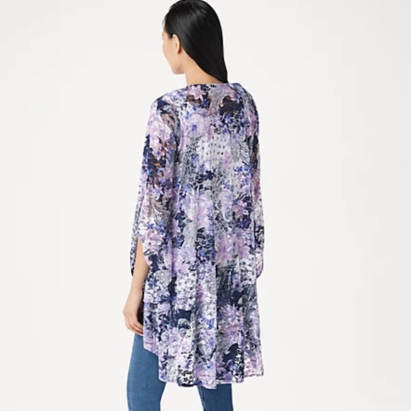 Printed Stretch Lace Drape Front Cardigan - Picture 3 of 5